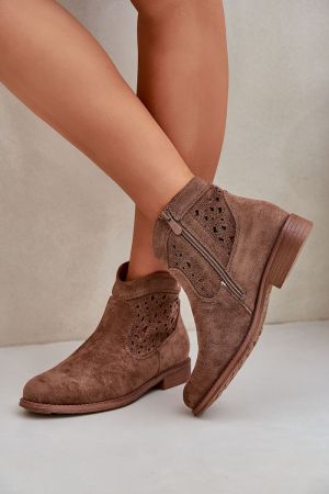 Women’s Brown Ankle Boots with Perforated Detail S.Barski