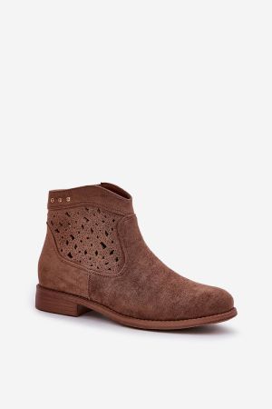 Women’s Brown Ankle Boots with Perforated Detail S.Barski