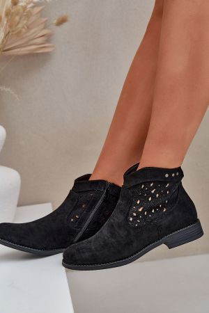 Women’s Black Ankle Boots with Perforated Detail S.Barski