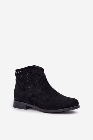 Women’s Black Ankle Boots with Perforated Detail S.Barski