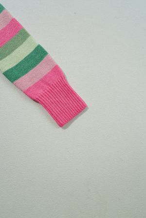Green Color Block Ribbed Edge Round Neck Sweater