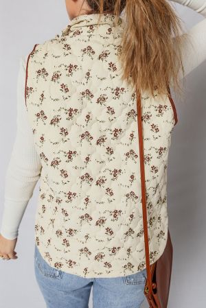 Women’s Floral Print Quilted Vest with Zipper