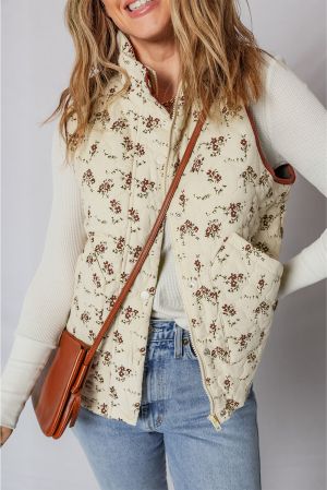 Women’s Floral Print Quilted Vest with Zipper