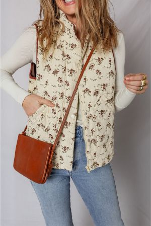 Women’s Floral Print Quilted Vest with Zipper