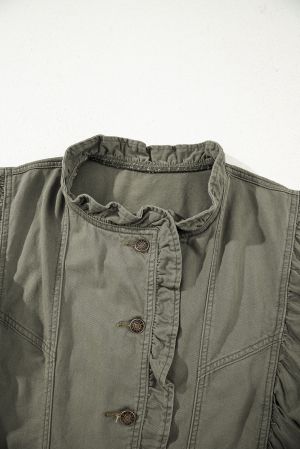 Women’s Green Ruffled Denim Jacket Vest