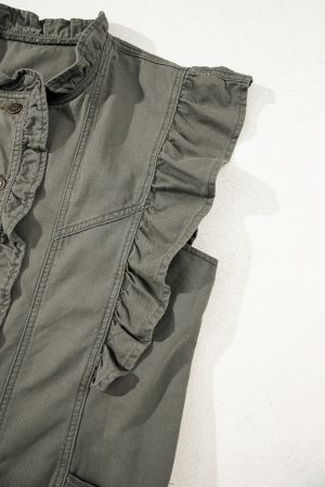 Women’s Green Ruffled Denim Jacket Vest