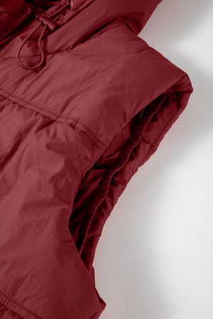 Women’s Burgundy Hooded Puffer Vest with Zip and Side Pockets
