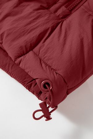 Women’s Burgundy Hooded Puffer Vest with Zip and Side Pockets