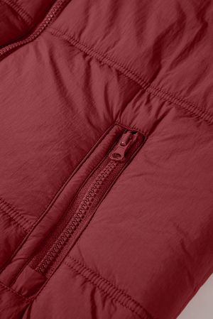 Women’s Burgundy Hooded Puffer Vest with Zip and Side Pockets