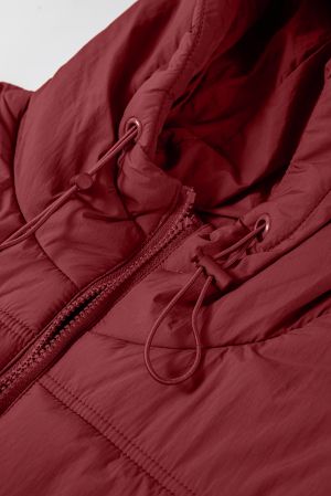 Women’s Burgundy Hooded Puffer Vest with Zip and Side Pockets
