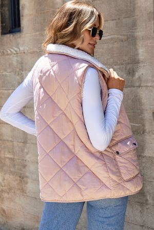 Women’s Reversible Vest with Quilted and Sherpa Sides in Pink and White