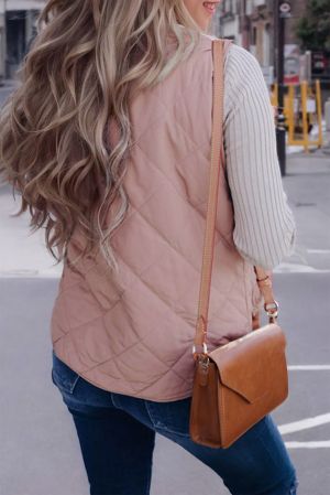Women’s Reversible Vest with Quilted and Sherpa Sides in Pink and White
