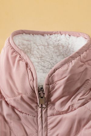 Women’s Reversible Vest with Quilted and Sherpa Sides in Pink and White