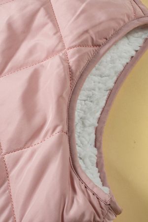 Women’s Reversible Vest with Quilted and Sherpa Sides in Pink and White