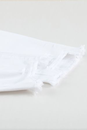 Women’s White High-Waist Button Front Frayed Hem Cropped Jeans