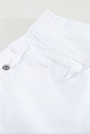Women’s White High-Waist Button Front Frayed Hem Cropped Jeans