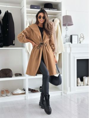 Women’s Camel Coat with Waist Tie