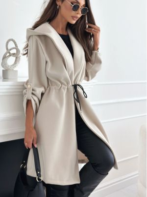 Women’s Light Beige Coat with Waist Tie