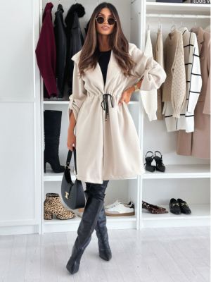 Women’s Light Beige Coat with Waist Tie