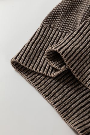 Women’s Dark Brown 100% Cotton Sweater with Cable Knit Sleeves