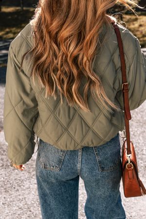 Women's Jungle Green Quilted Puffer Jacket with Teddy Collar and Pockets