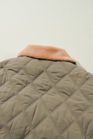 Women's Jungle Green Quilted Puffer Jacket with Teddy Collar and Pockets
