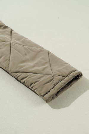 Women's Jungle Green Quilted Puffer Jacket with Teddy Collar and Pockets