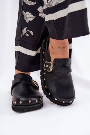 Women’s Leather Clogs Big Star with Studs and Buckle
