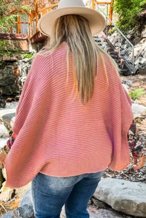 Women's Pink Ribbed Knit Poncho Sweater