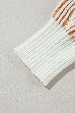 Women's Chestnut Striped Loose Knit Sweater with Contrast Edges