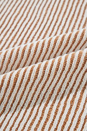 Women's Chestnut Striped Loose Knit Sweater with Contrast Edges
