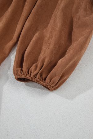 Women's Chestnut Brown Mini Dress with Floral Embroidery and Tiered Ruffles