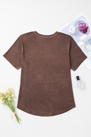 Women's Brown Criss Cross V-Neck Casual T-Shirt