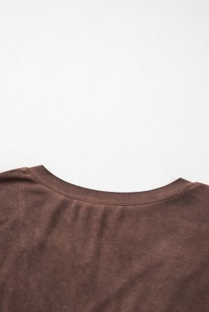 Women's Brown Criss Cross V-Neck Casual T-Shirt