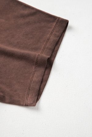 Women's Brown Criss Cross V-Neck Casual T-Shirt