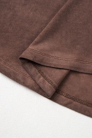 Women's Brown Criss Cross V-Neck Casual T-Shirt