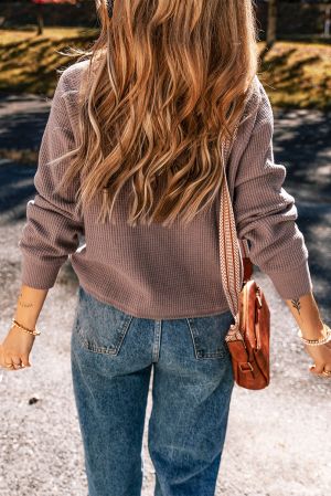 Women's Textured Knit Henley Long Sleeve Top, Ash Purple