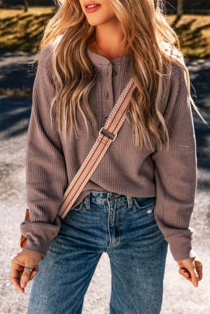 Women's Textured Knit Henley Long Sleeve Top, Ash Purple