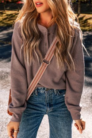 Women's Textured Knit Henley Long Sleeve Top, Ash Purple