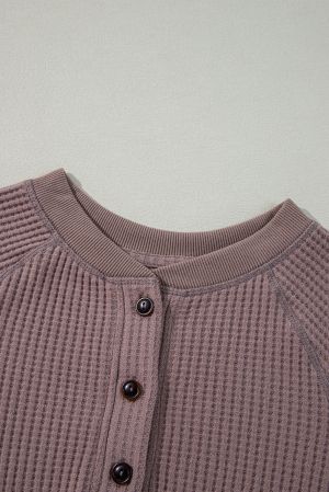 Women's Textured Knit Henley Long Sleeve Top, Ash Purple