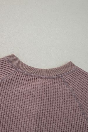 Women's Textured Knit Henley Long Sleeve Top, Ash Purple