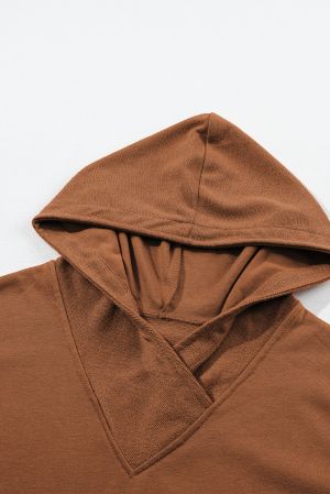 Women's Brown Hoodie with Contrast Sleeves, Patchwork Design