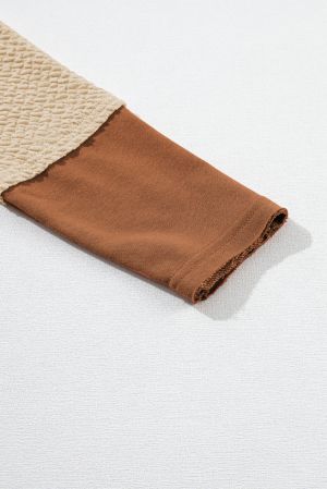 Women's Brown Hoodie with Contrast Sleeves, Patchwork Design