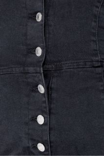 Дълъг черен дънков гащеризон с тънки презрамки и копчета