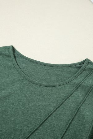 Women's Green Long Sleeve Top with Asymmetric Seam Detail