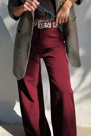 Women’s Wine Red High Waist Straight Jeans