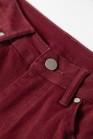 Women’s Wine Red High Waist Straight Jeans