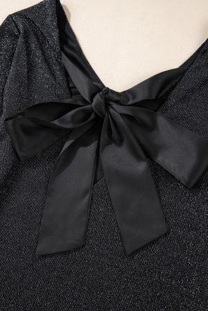 Women's Black Formal Blouse with Open Back and Bow