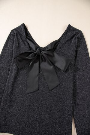 Women's Black Formal Blouse with Open Back and Bow