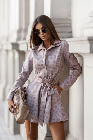 Women’s Shirt Dress with Leopard Print and Belt